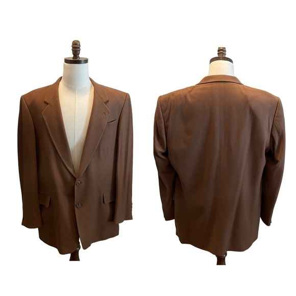 Oscar De La Renta Suit Blazer Jacket Wool Cashmere Brown Size 44L Business - Picture 12 of 12